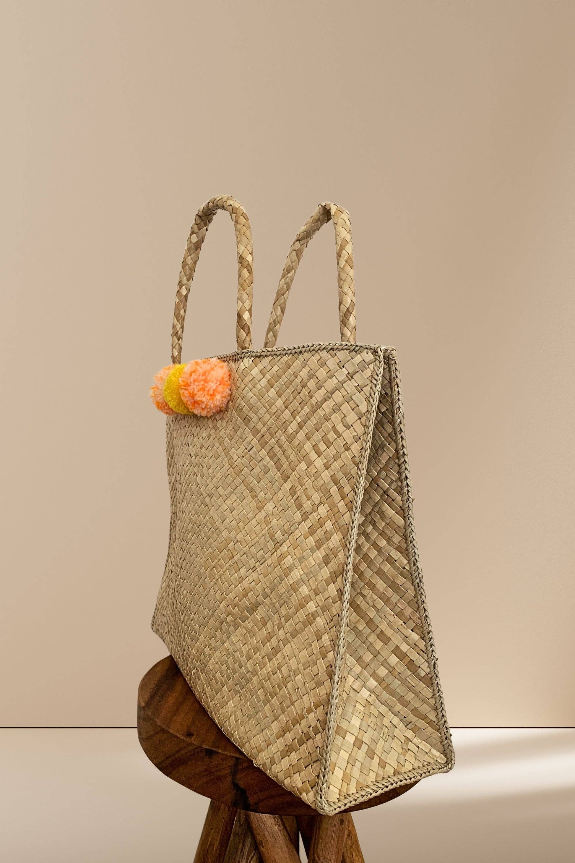 Jennifer Pom Pom Oversized Straw Tote - Luxe EQ