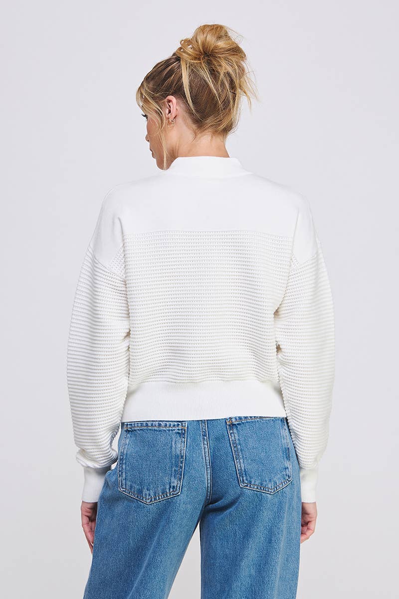 Allie Rose Dolman Half Zip Twin Texture Rib - Luxe EQ