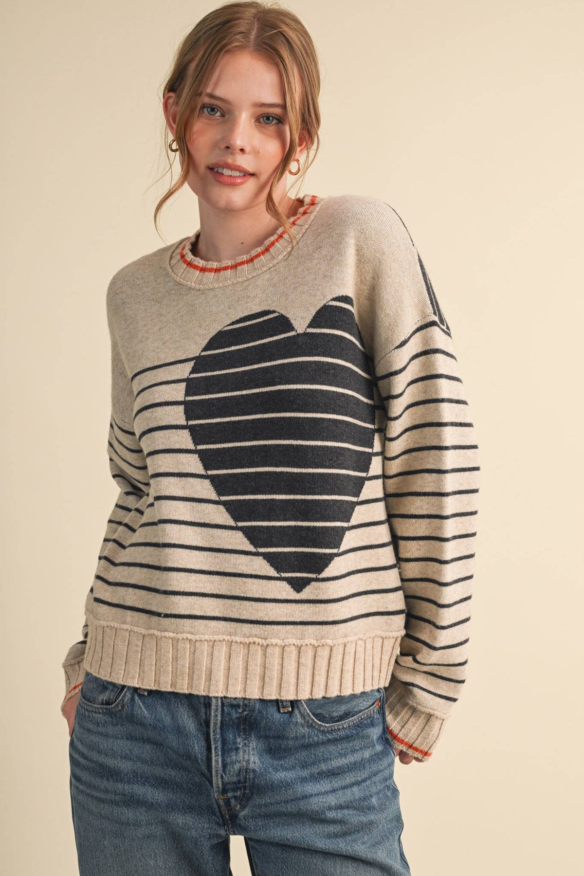 &MERCI HEART STRIPED SWEATER MSW11425