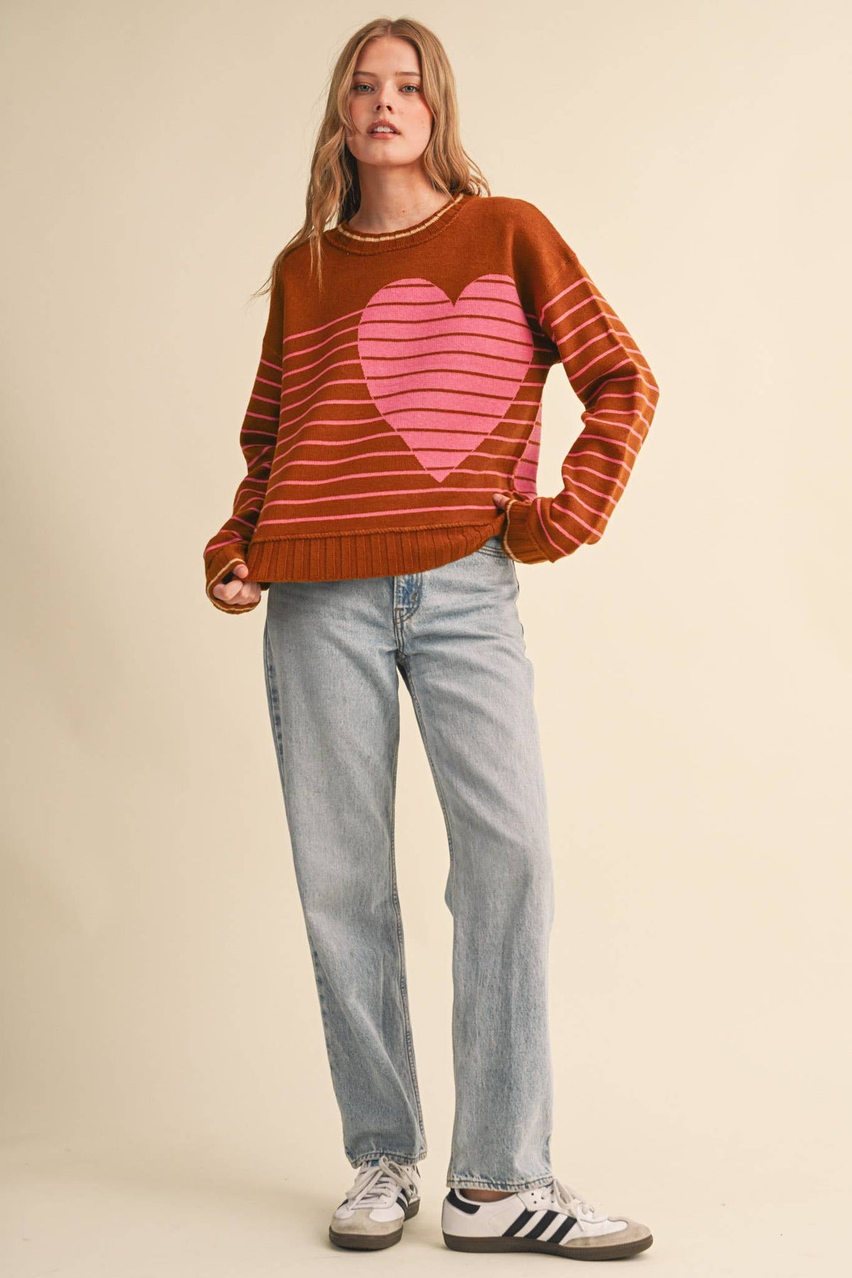 &MERCI HEART STRIPED SWEATER MSW11425