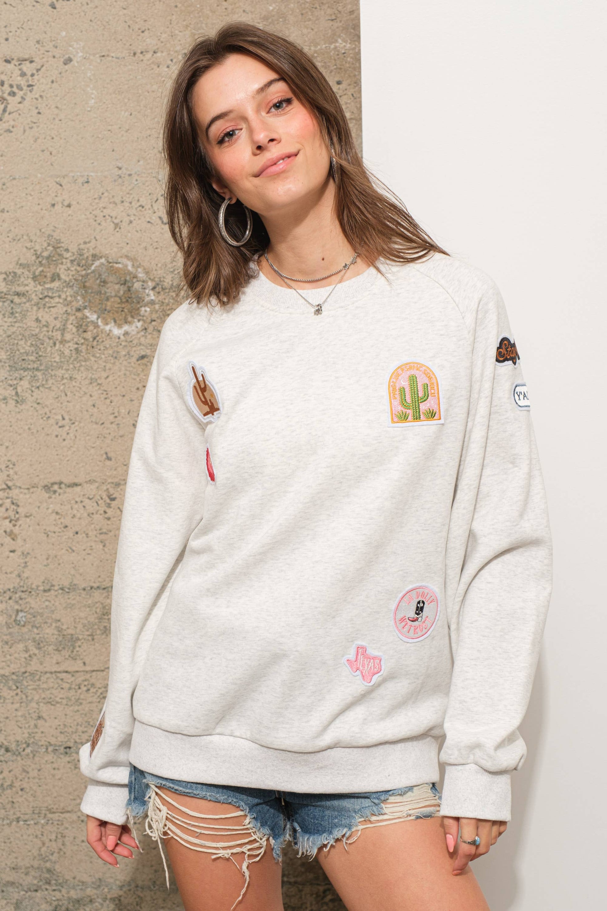 Cotton French Terry Western Patch Sweatshirt - Luxe EQ
