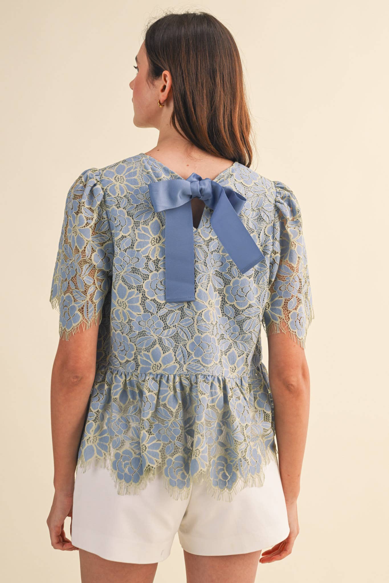FLORAL LACE PEPLUM TOP MTP4839 - Luxe EQ