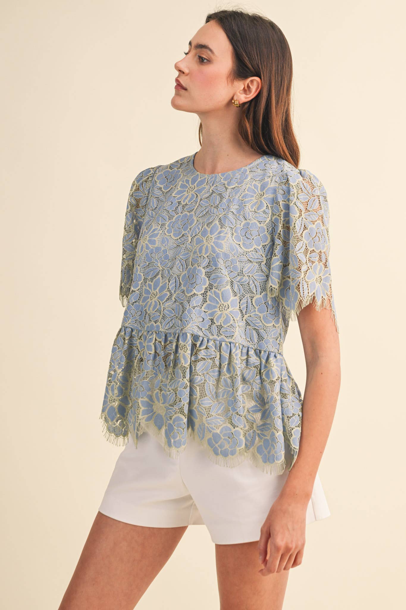 FLORAL LACE PEPLUM TOP MTP4839 - Luxe EQ