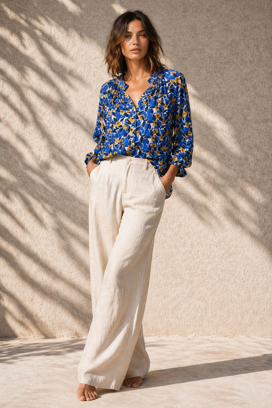 See you soon-Sapphire Bloom Ruffle Blouse - Luxe EQ