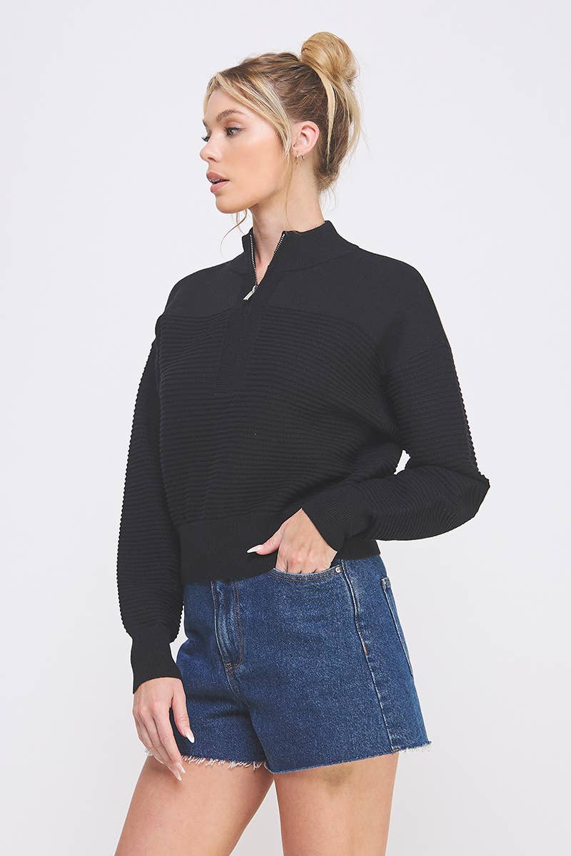 Allie Rose Dolman Half Zip Twin Texture Rib - Luxe EQ