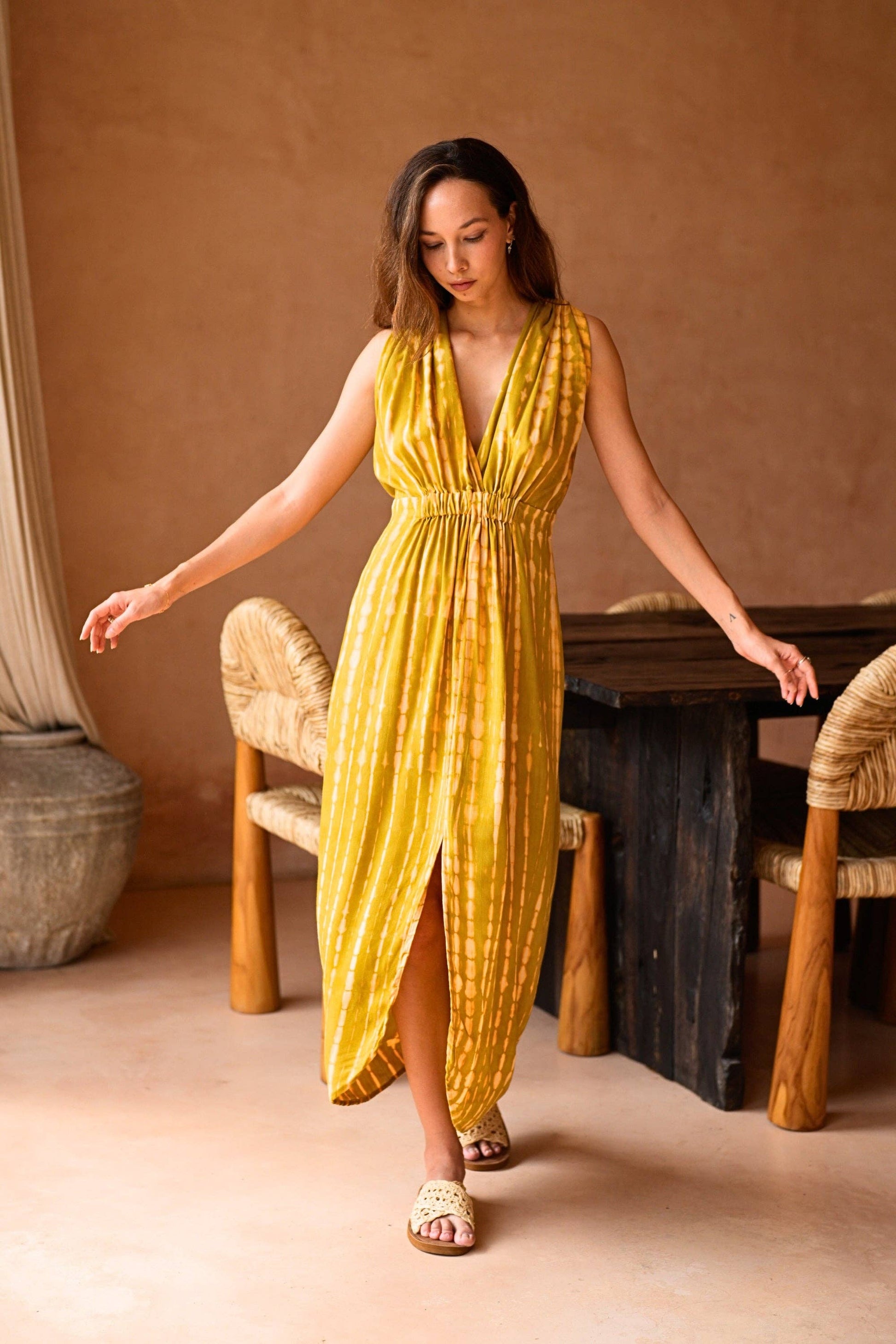 Clara Maxi Slip Dress in Lemongrass - Luxe EQ