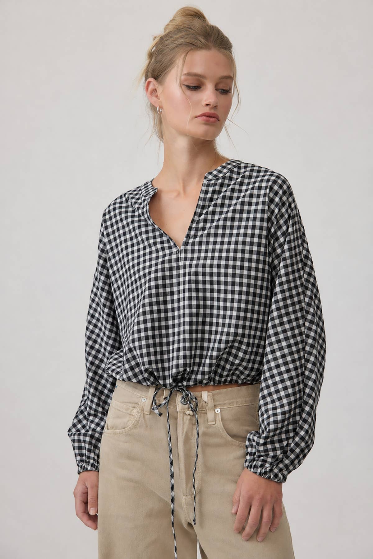 Gingham Check Drawstring Blouse - RT1328