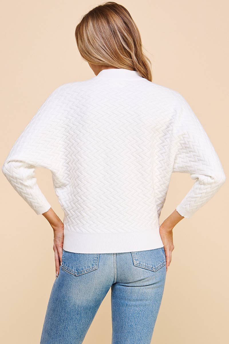 Allie Rose Jacquard Mock Neck Dolman Sweater