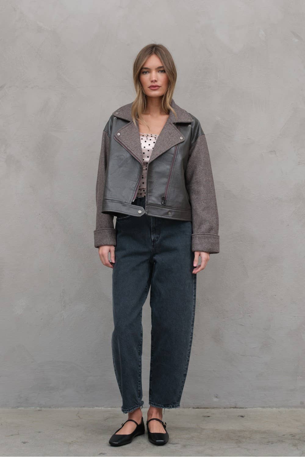 Herringbone Leather Combi Jacket - RJ1017