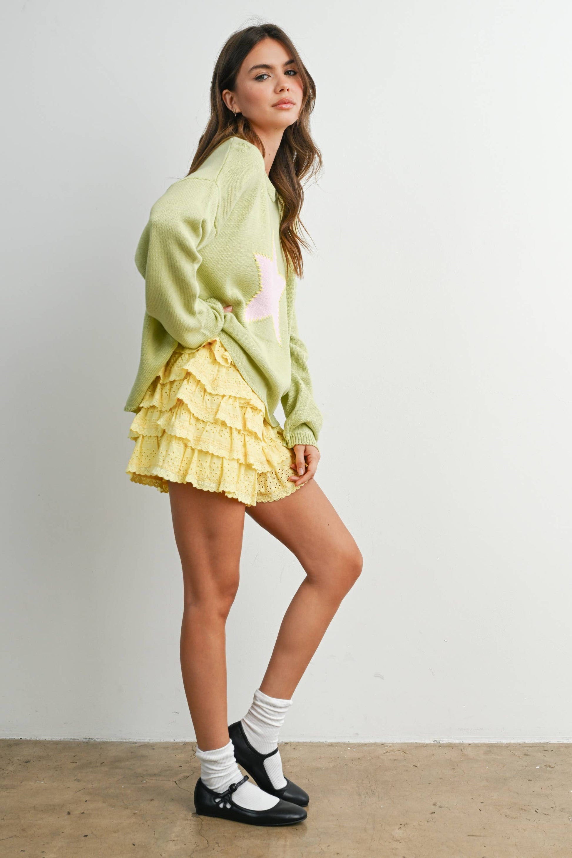 Buttermelon Drop Shoulder Star Pattern Sweater - Luxe EQ