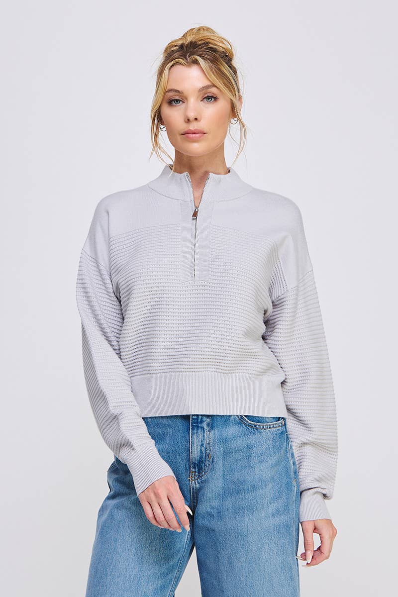 Allie Rose Dolman Half Zip Twin Texture Rib - Luxe EQ