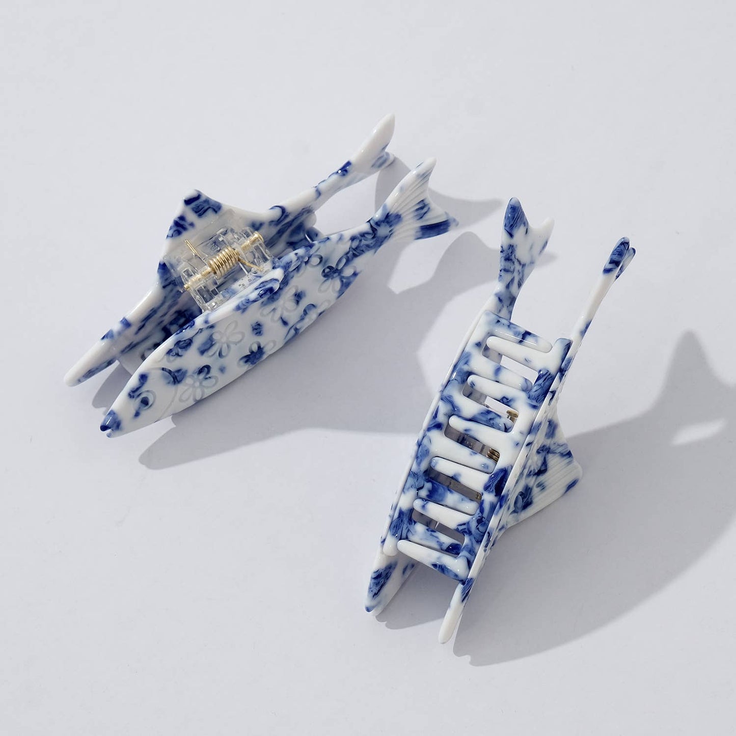 Coastal Blue Floral Fish Claw Clip - Small - Luxe EQ