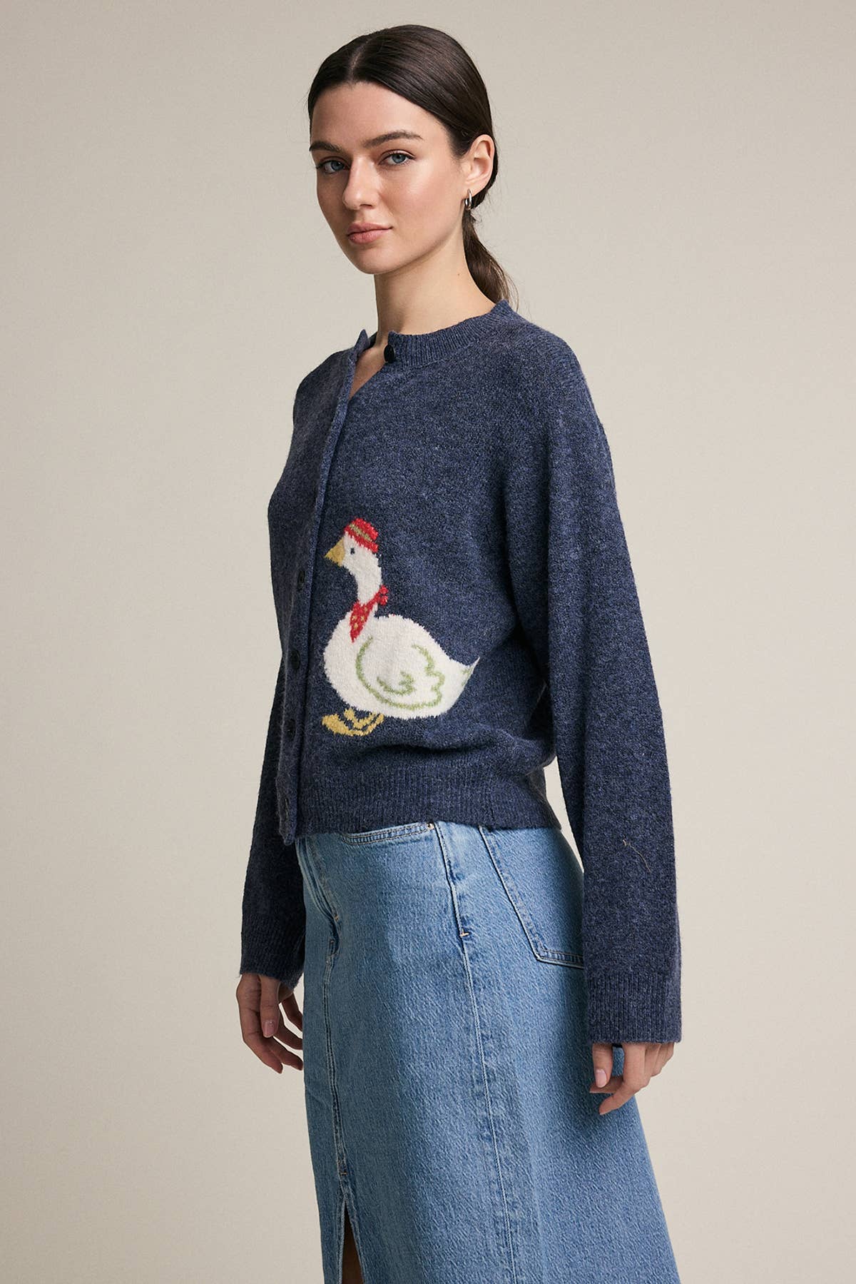 Duck Pattern Button Front Knit Cardigan - RSW1225 - Luxe EQ