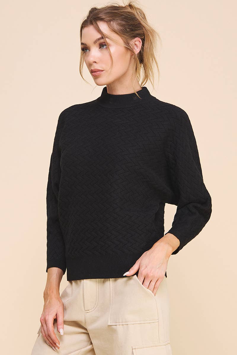 Allie Rose Jacquard Mock Neck Dolman Sweater