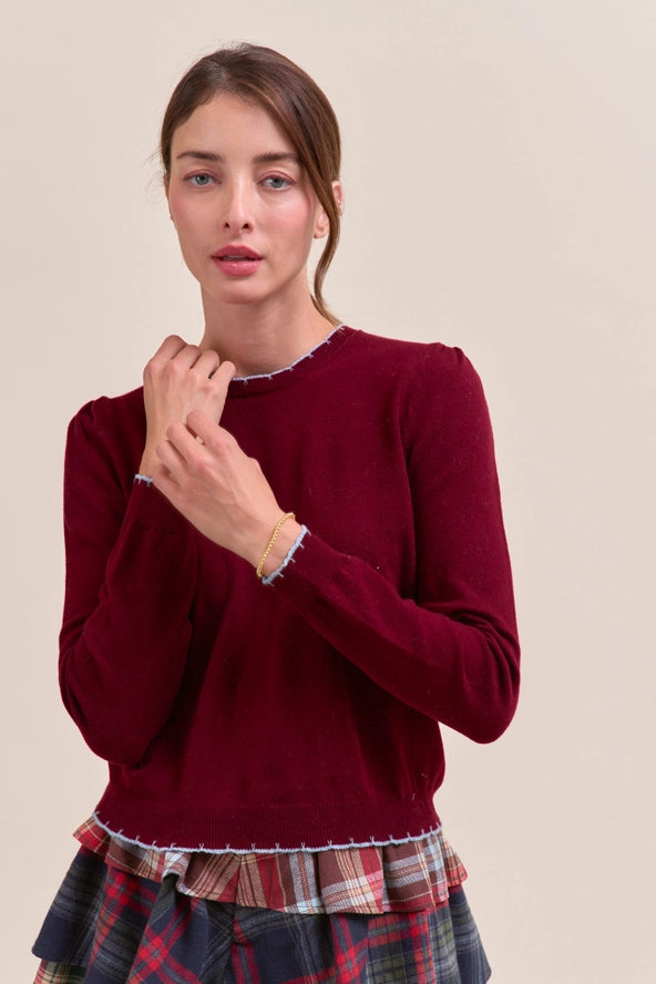 &Merci Contrast Knit Scalloped Edge Sweater - Luxe EQ
