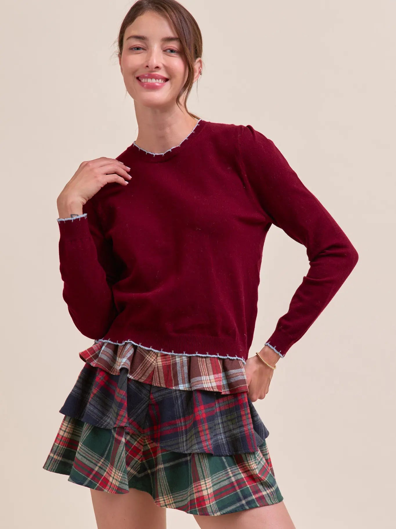 &Merci Contrast Knit Scalloped Edge Sweater - Luxe EQ