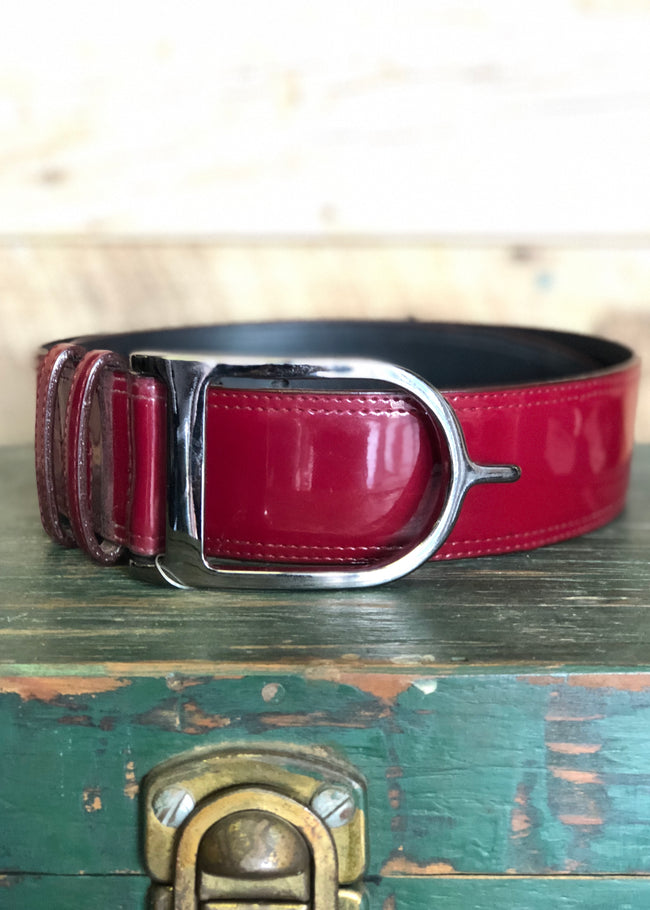 Duftler Spur Belt Burgundy Patent With Gunmetal Buckle - Luxe EQ