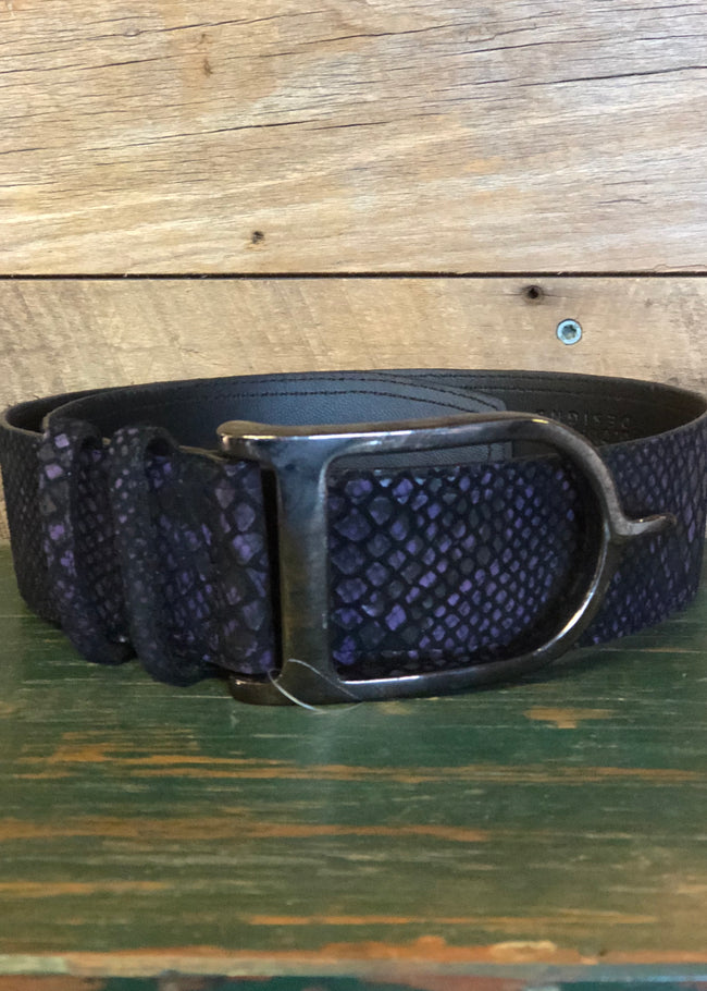 Duftler Spur Belt Purple and black anaconda gunmetal  Spur Buckle - Luxe EQ
