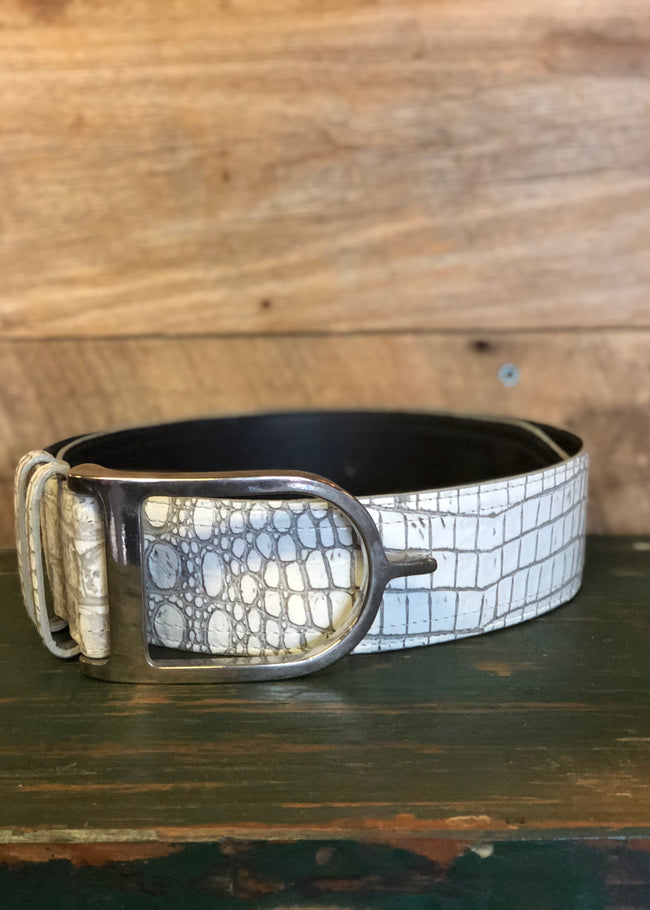 Duftler Spur Belt White/Taupe Croc W/ Gunmetal Buckle - Luxe EQ