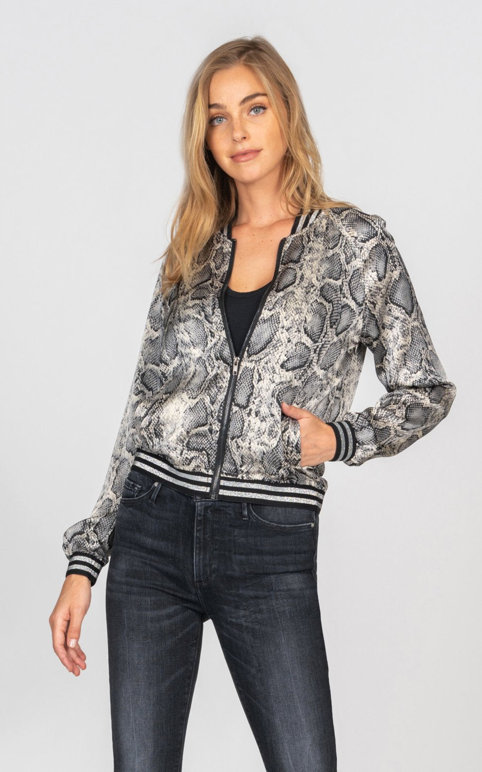 Black Orchid Luxe Satin Jacket Grey Python - Luxe EQ
