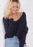 Wooden Ships Ansel Cotton V Neck Navy - Luxe EQ