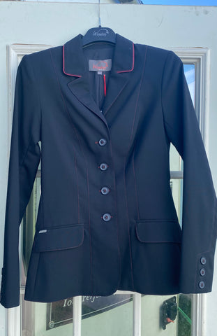 Winston Equestrian Coat Sale Exclusive Black With Royal Blue Piping