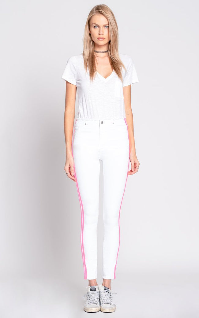 Black Orchid Denim Robin High Rise Frayed Skinny with Racer Stripes - Snow White - Luxe EQ