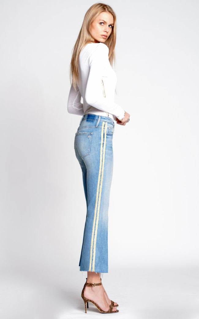 Black Orchid Denim Chrissy Kick Flare with Racer Stripes - Santa Monica - Luxe EQ