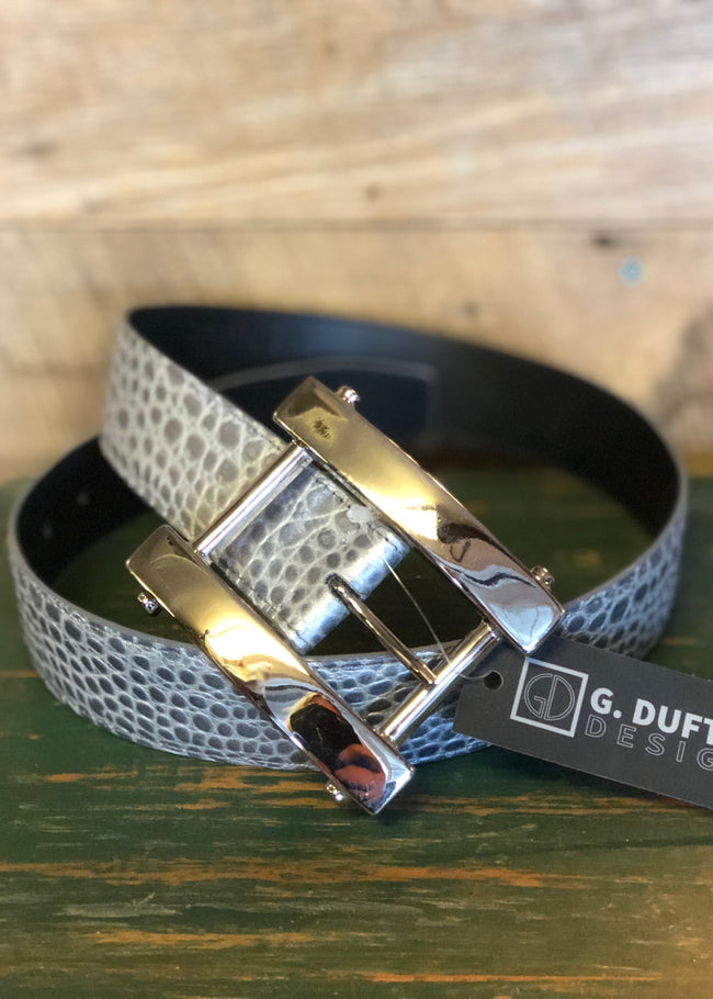 Duftler Belt H Buckle Silver Charcoal Croc - Luxe EQ