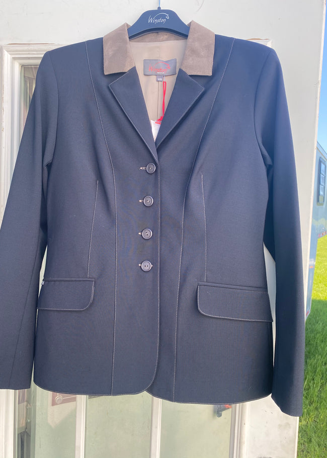 Winston Equestrian Coat Contrast  Navy w/ Taupe Suede Collar