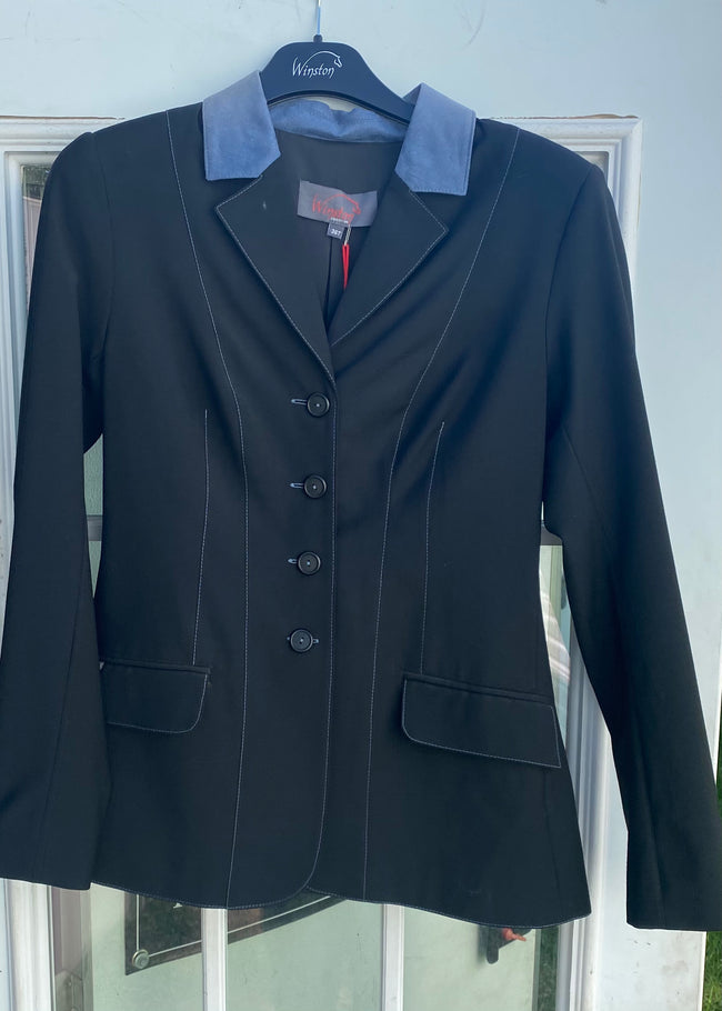 Winston Equestrian Coat Contrast Black w/ Mid Blue Suede Collar