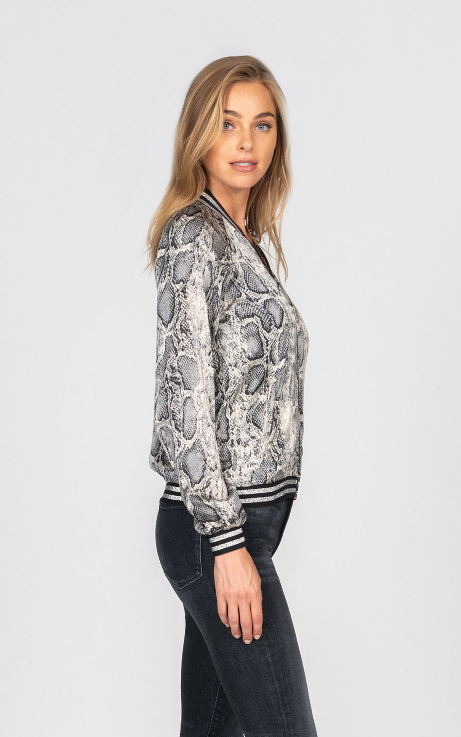 Black Orchid Luxe Satin Jacket Grey Python - Luxe EQ