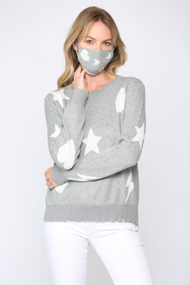 Fate Star Heart Lightening Sweater Grey/White