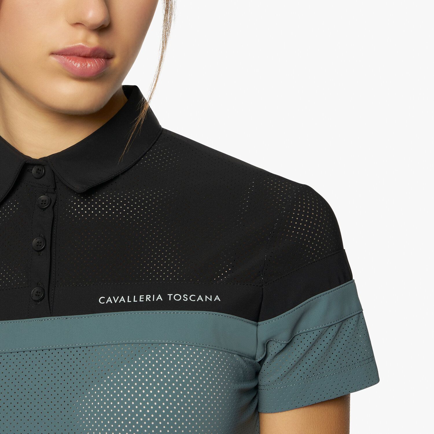 Cavalleria Toscana Women’s S/S Two Tone Perforated Jersey Polo