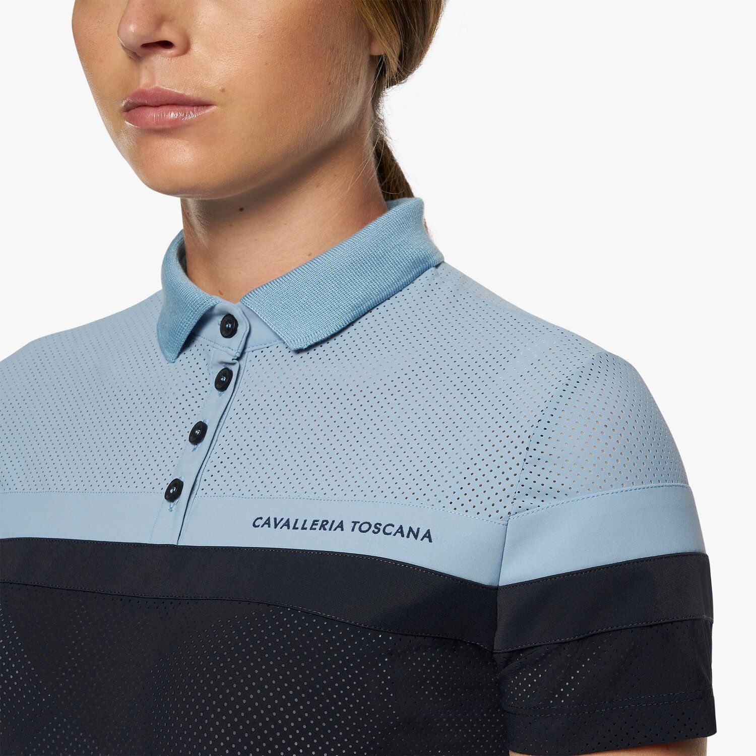 Cavalleria Toscana Women’s S/S Two Tone Perforated Jersey Polo