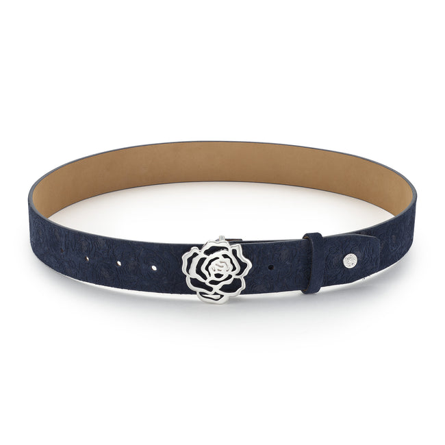 Hannah Childs Rose Buckle Belt Midnight Embossed Rose - Luxe EQ
