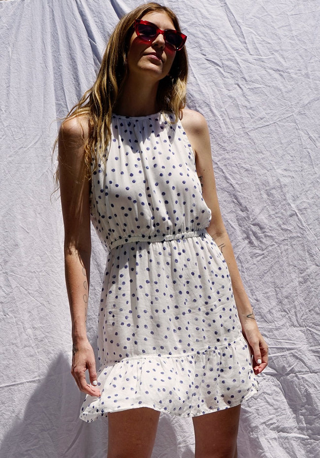 Bella Dahl Shirred Halter Dress Dots - Luxe EQ