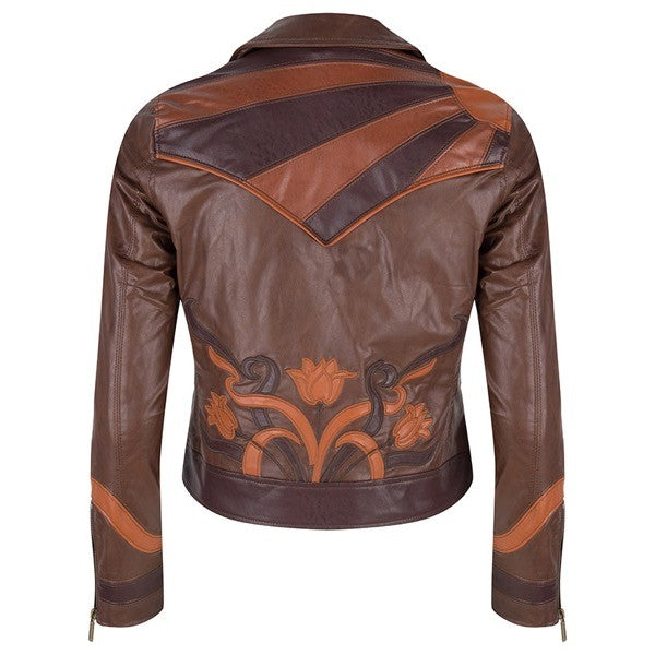 Esqualo embroidered vegan leather moto jacket - Luxe EQ