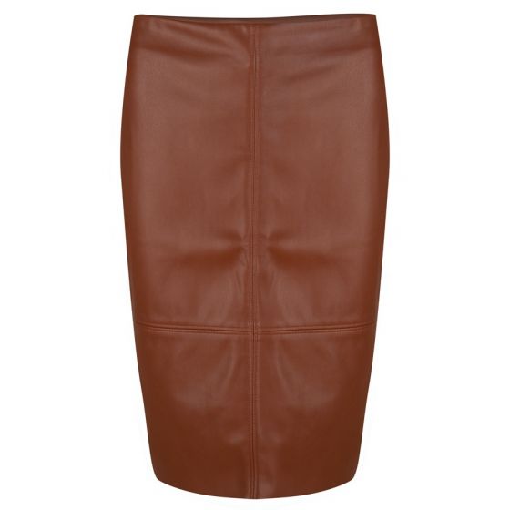 ASOS DESIGN leather look pencil skirt with super high split in chocolate   ShopStyle