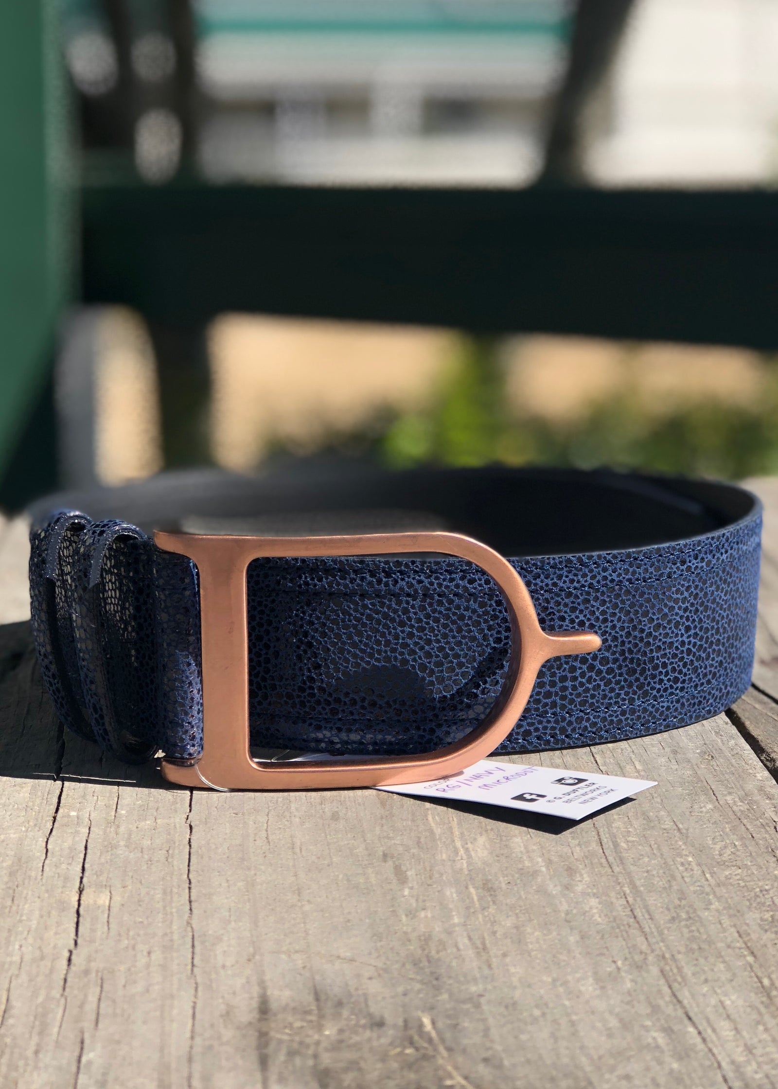 Duftler Spur Belt Navy Micro Dot with Rose Gold Buckle - Luxe EQ