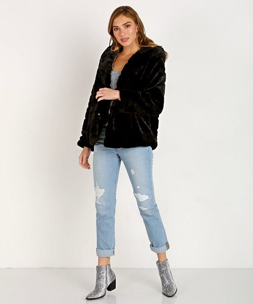 Black Orchid Hooded Faux Fur Jacket - Luxe EQ