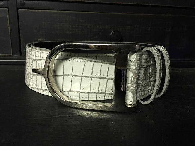 Duftler Spur Belt White/Taupe Croc W/ Gunmetal Buckle - Luxe EQ