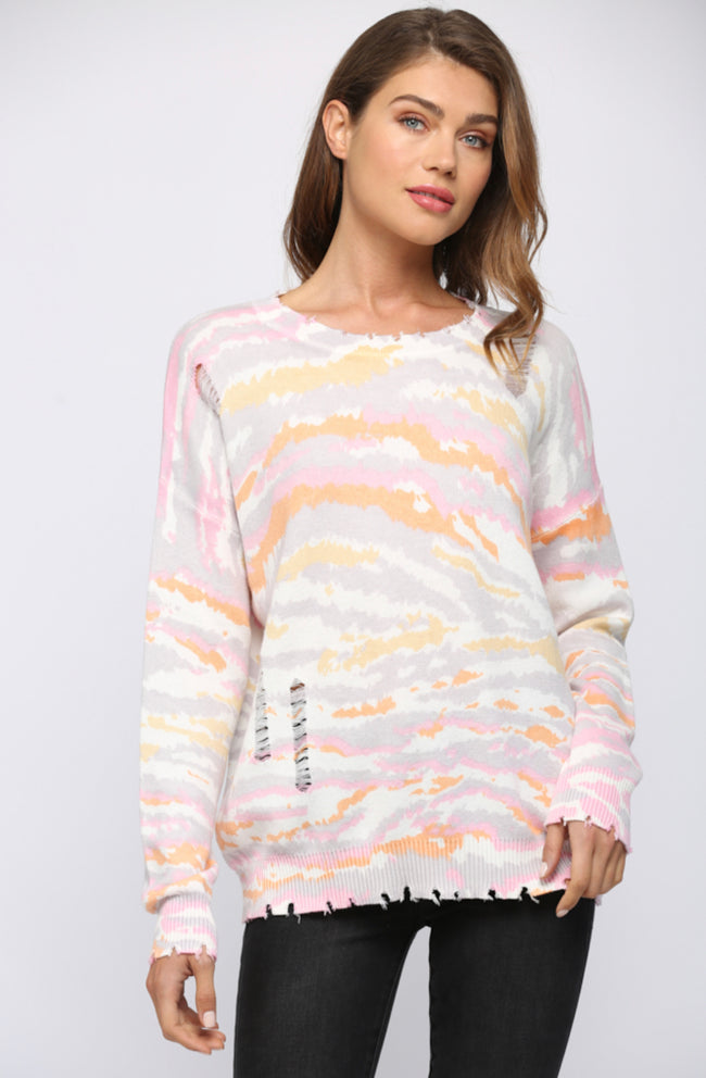 Fate Distressed Animal Print Sweater