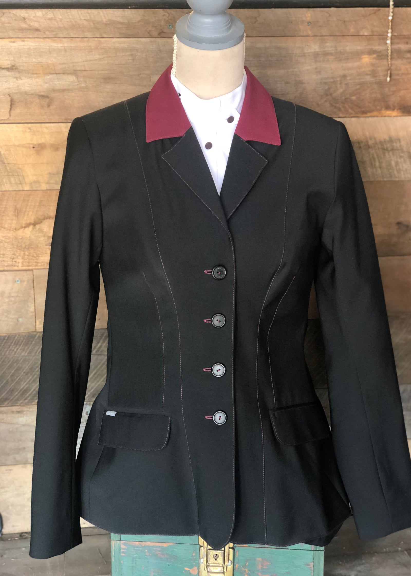 Winston Equestrian Coat Sale 38T Contrast Black with Burgundy - Luxe EQ