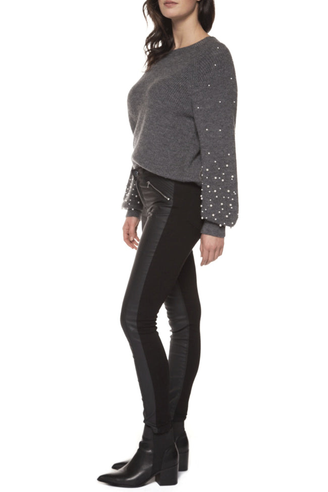 Black Tape Sweater with Pearl Sleeves - Luxe EQ