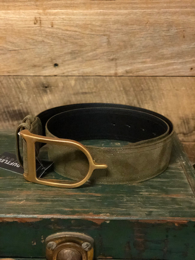 Duftler Spur Belt Olive Camo with Antique Gold Buckle - Luxe EQ