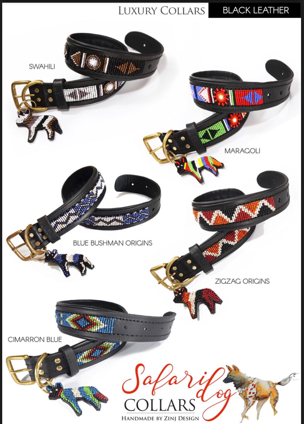 Zinj Kenyan Beaded Dog Collar Luxury Black Cimmarron - Luxe EQ