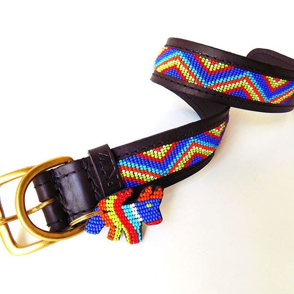 Zinj Kenyan Beaded Dog Collar Classic Blue Massai - Luxe EQ